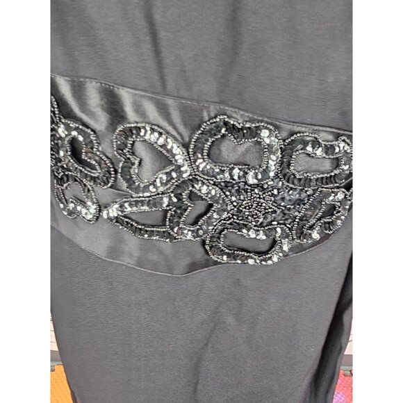 Vintage Cachet Bari Protas Black Dress Beaded Waist Womens Sz M Long Sleeve Gown - Picture 5 of 16